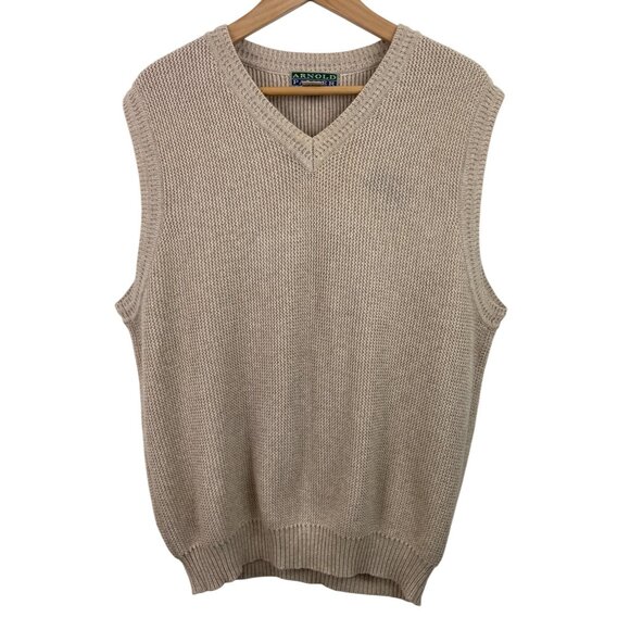 Arnold Palmer Mens V-Neck Sweater Vest Beige 100% Cotton Size Large - Picture 1 of 9
